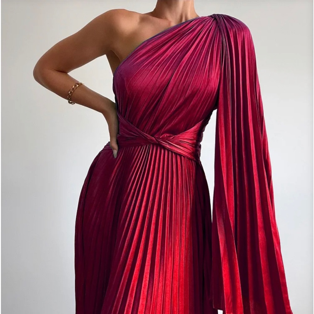 Red Satin pleated maxi dress